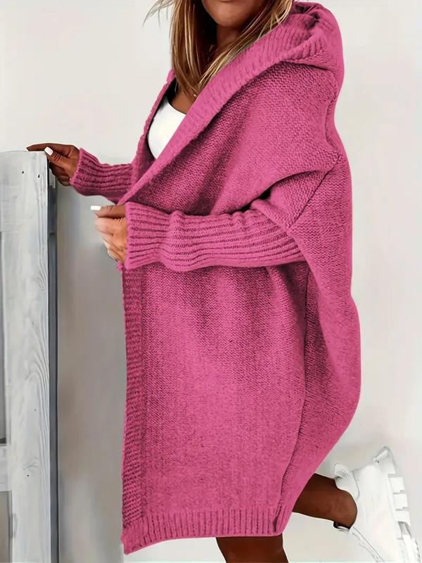 Women's Long Sleeve Loose Hooded Cardigan, Cardigans Solid Color Batwing Sleeve Knitting Outerwear for Fall, Open Front Knitting Tops, Comfy Clothes for Girls, Cardigan for Women, Womenswear Knitwear Sweater Cardigan Sweater