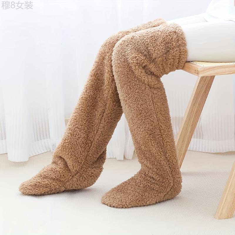 Extra Long Fuzzy Thigh High Socks, Comfy & Warm Floor Over The Knee Socks, Women's Stockings & Hosiery Fabric Womenswear