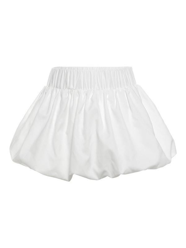 Women's Solid Ruched High Waist Bubble Skirt, Fashion Casual A Line Mini Skirt for Daily Outdoor Wear, White Skirt, Back To School Outfits, Skirts for Women, Ladies Bottoms for Summer