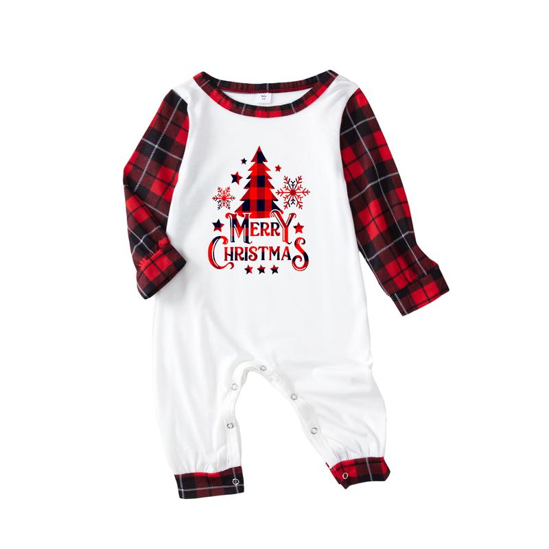 2024 New Christmas Pajamas for Family Long Sleeve Snowflake Tree Print Tops + Plaid Pants Set Winter Sleepwear Xmas Pj's Clothes Homewear Loungewear Nightwear Womenswear Baby Dog Suits Womenswear Baby