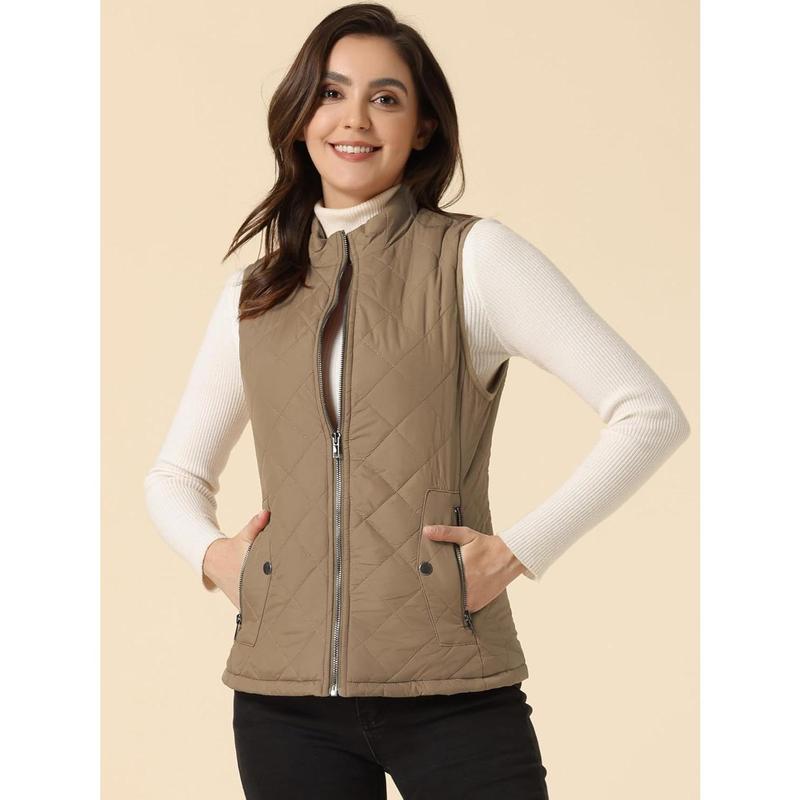 Allegra K Women's Puffer Vest Stand Collar Lightweight Gilet Quilted Zip Vest