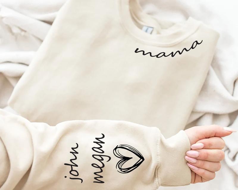 Custom Mama tshirt with Kids Name on Sleeve, Personalized Mother Sweatshirt, Gift Mama Sweatshirt, Christmas Gift for Mom