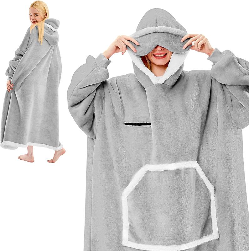 Eye Mask Oversized Wearable Blanket Hoodie,Giant Blanket Hoodie with Sleeves Extra Long