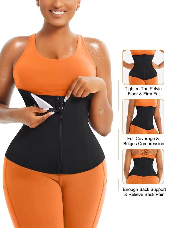 Women's Adjustable Zipper Waist Trainer, Hook Eye Design Solid Tummy Control Waist Cincher, Back To School Clothes, Workout Gym Exercise Clothing Accessories, Fall Outfits, Fallfreshness Clothes, Waist Trainer for Women