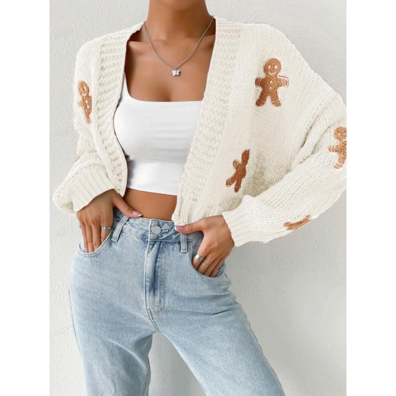 Women's Christmas Open Front Cropped Cardigan Sweaters Long Sleeve Ugly Style Christmas Man Cardigan