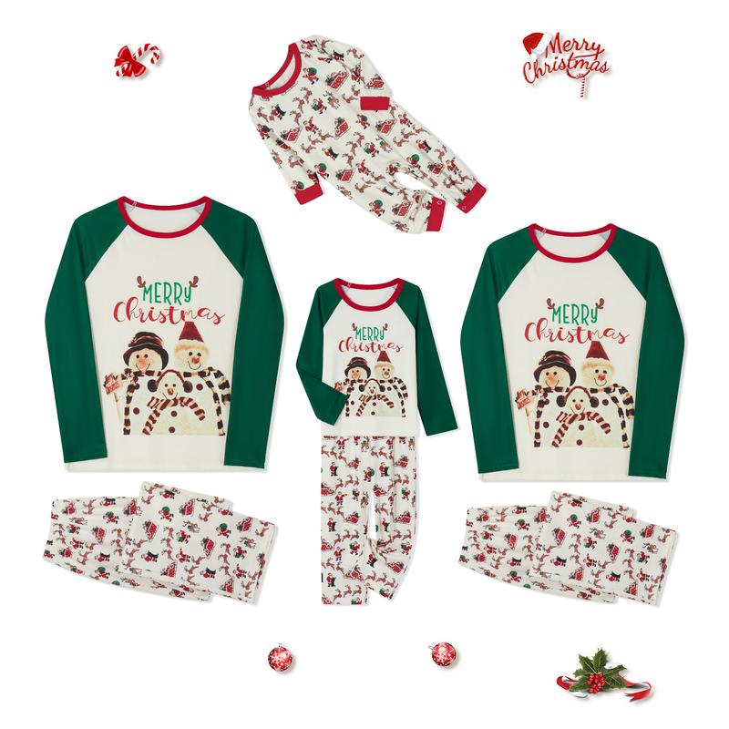 Family Matching Christmas Pajamas, Romper Snowman Letter Pattern Long Sleeve Tops and Elk Santa Print Pants Sleepwear Set