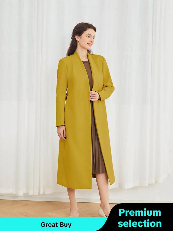 Women's Solid Color Button Belted Wool Coat, Elegant Long Sleeve Outerwear for Fall & Winter, Ladies Clothes for Daily Wear