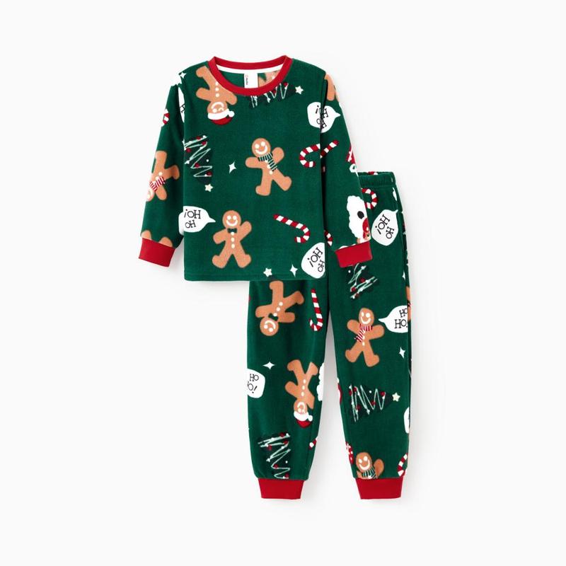 PatPat Christmas Pajamas Family Matching Fleece Gingerbread Man Long Sleeves Pajamas Sets with Pockets