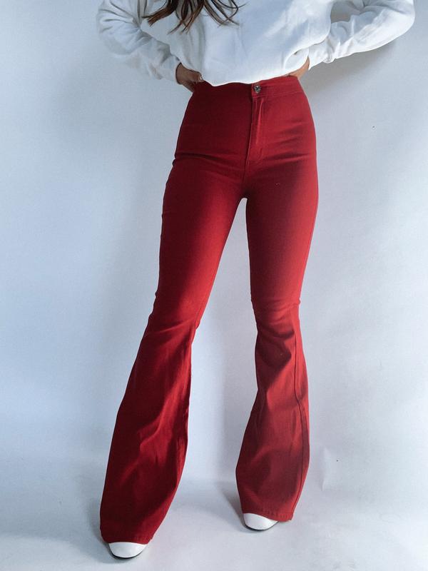 Fiona High Waisted Bell Bottom Flare Jeans -  Burgundy