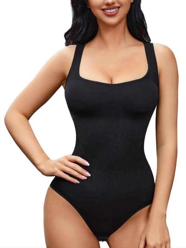 Women's Solid Scoop Neck Tank Bodysuit, Tummy Control Slimming Waist Reduction Shapewear Bodysuit, Summer Wear 2024, Summer Clothes Women, Body Shapewear, Black Girl Wear