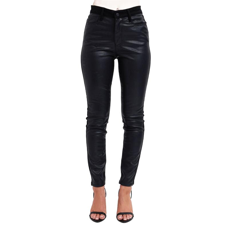 JUDY BLUE HI WAIST BLACK FAUX LEATHER & DENIM SKINNY JEANS