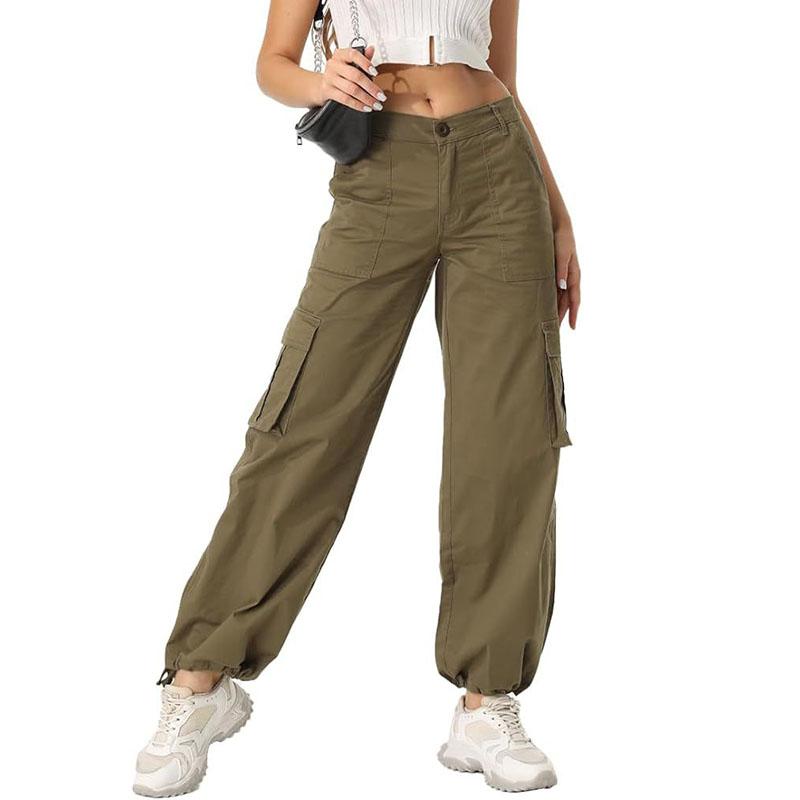 Womens  High Waisted Hiking Pants Multiple Pocket Work Pants Straight Leg Casual Cargo Pants With Adjustable Trouser cuffs Blank And ArmyGreen For Ladies