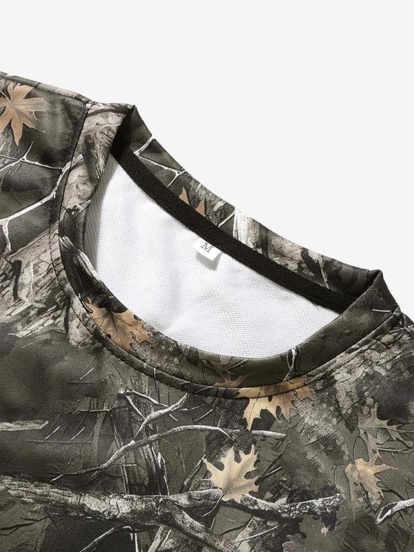 Women's Camo Print Drop Shoulder Pullover, Casual Long Sleeve Round Neck Sweatshirt for Fall & Winter, Women's Clothes for Daily Wear