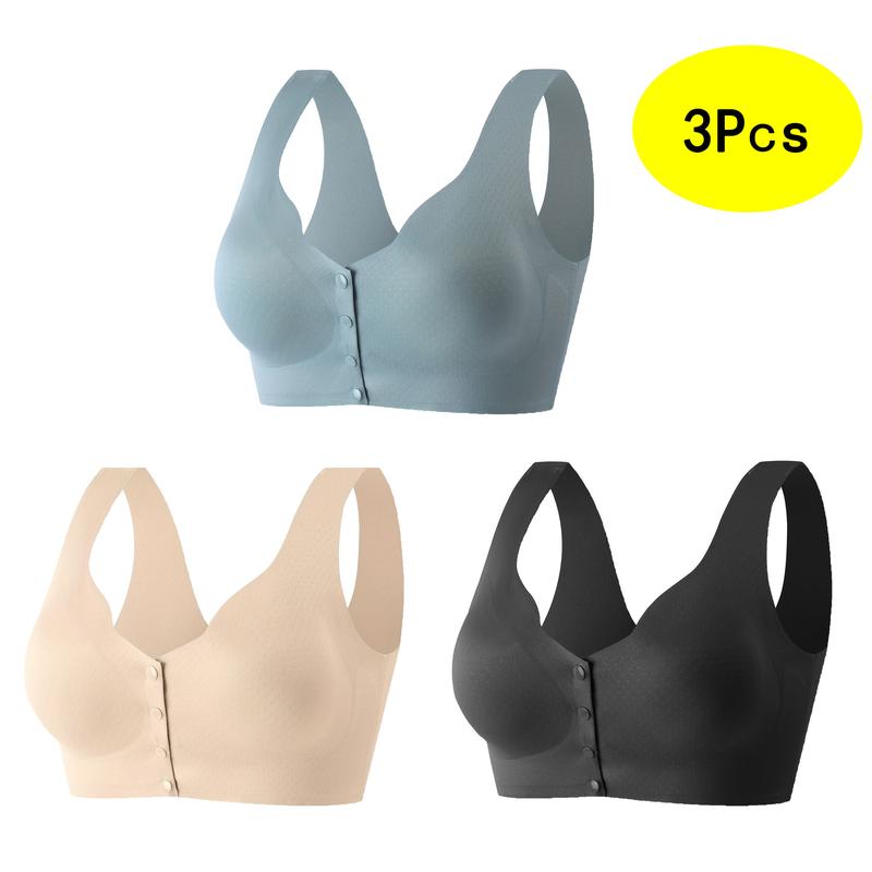 3Pcs Comfy Seamless Wireless Bralette - Soft, Breathable, Removable Padded, Sheer, Solid Color, Knit Fabric, Casual Style for Women - Perfect for Everyday Wear Womenswear Underwear