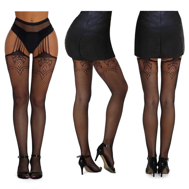 5 Pairs of Women's Fishnet Thigh High Garter Pattern Leggings, Garter Sets and Girls Garter Tights