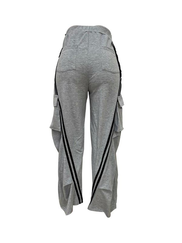 Women's Patchwork Side Stripe Pocket Pants, Casual Comfy Trousers for Fall & Winter, Women's Bottoms for Daily Wear