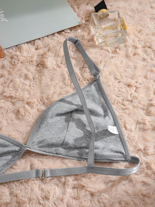 Women's 3 Counts Plain Wireless Triangle Bra, Summer Wear, Adjustable Strap Backless Bralette, Soft Comfortable Lingerie Top for Fall,  Women's Clothing Basic