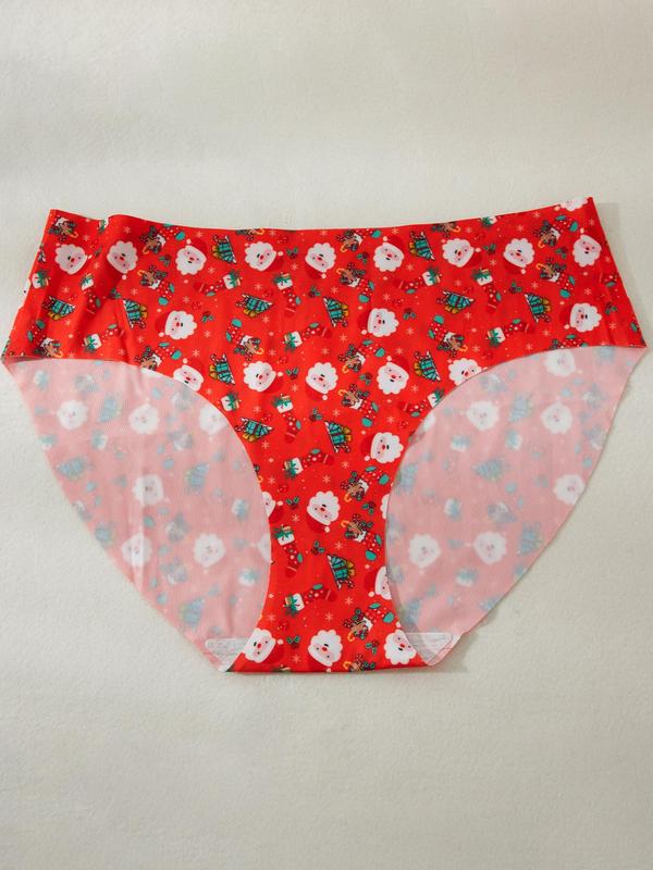  All Over Print Christmas Themed Brief, Soft Comfy Breathable Panties for Daily Wear, Women's Underwear for All Seasons