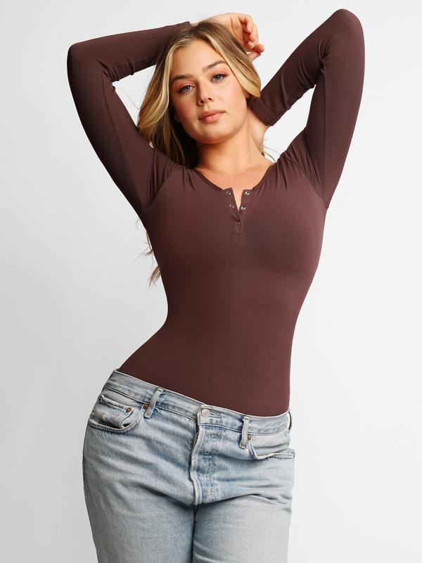 Popilush Seamless Modal Long Sleeve Shapewear Bodysuit PSA