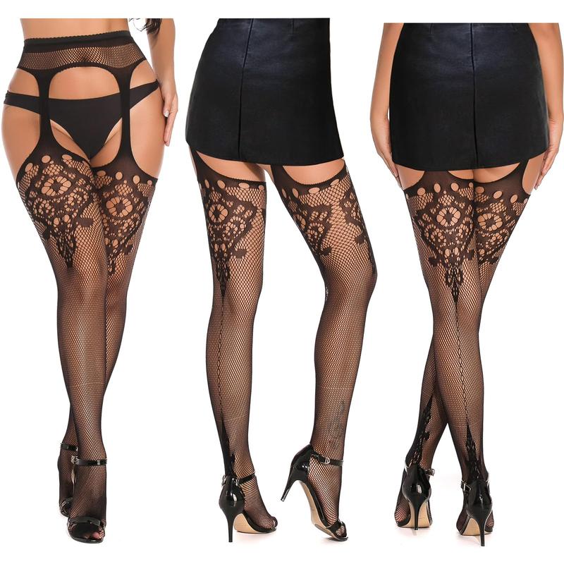 5 Pairs of Women's Fishnet Thigh High Garter Pattern Leggings, Garter Sets and Girls Garter Tights