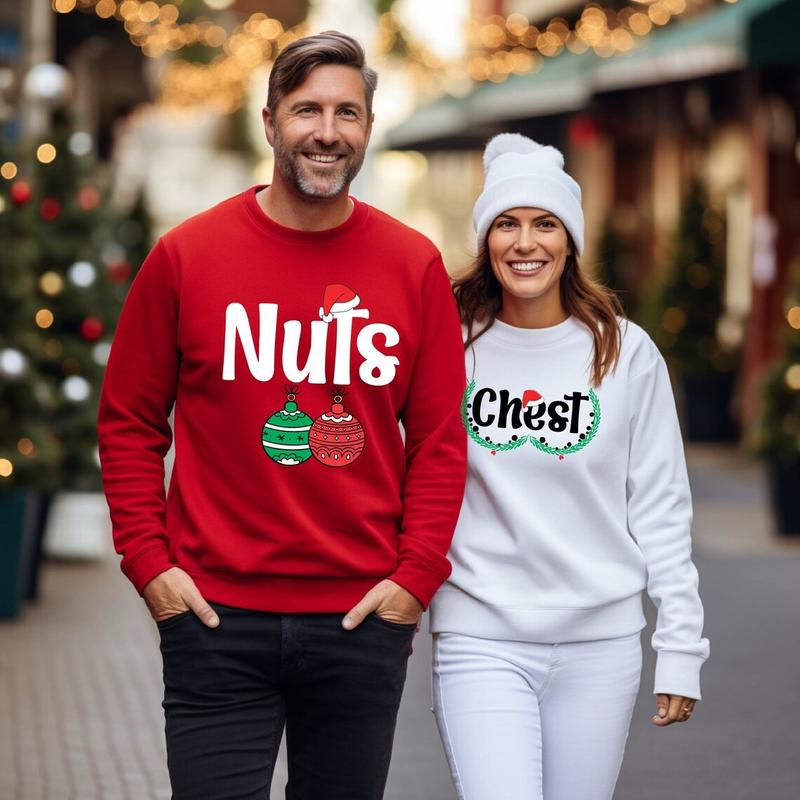 Chest Nuts Sweatshirt, Christmas Couples Matching Sweatshirt, His and Her Christmas Sweater, Funny Couple Sweater, Ugly Christmas Sweater