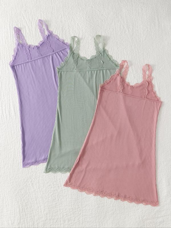 Women's Back To School Plain Contrast Lace Buttons Cami Nightdress, Elegant Sweetheart Neck Sleeveless Sleep Dress, Dresses for Women, Comfy Sleepwear for Fall, Night Gown for Women, Women's Clothes, Night Gown for Women, Sleep Gown