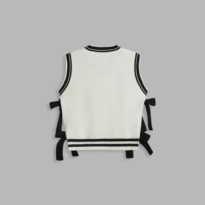 Cider [2 colors, size 2-26] V-neck Solid Bowknot Knitted Vest