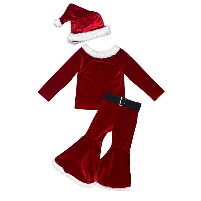 Santa's Helper Velvet and Fleece Christmas Red 3 Piece Set