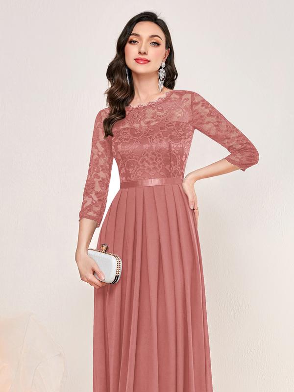 Miusol M22073 Women's Elegant Floral Lace 3 4 Sleeve Bridesmaid Formal Maxi Dress