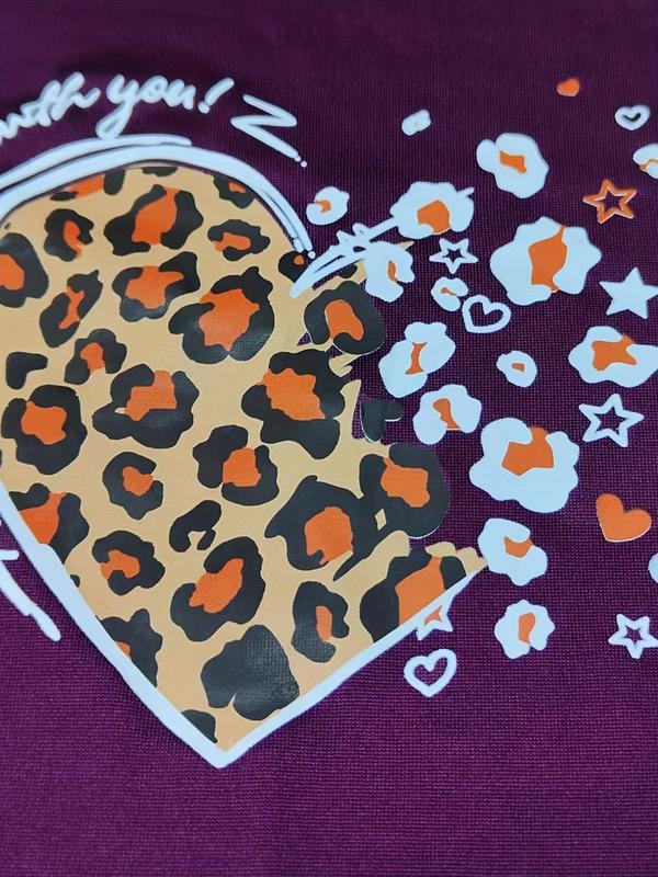 Women's Leopard Heart Print Round Neck Tee Nightdress, Casual Comfortable Short Sleeve Nightgown for Daily Home Wear, Ladies Sleepwear for All Seasons