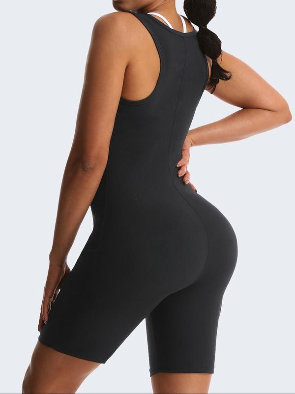 Women's Solid Zipper Scoop Neck Shapewear Jumpsuit, High Stretch Tummy Control Butt Lift Shaper, Ladies Shapewear Romper for All Seasons