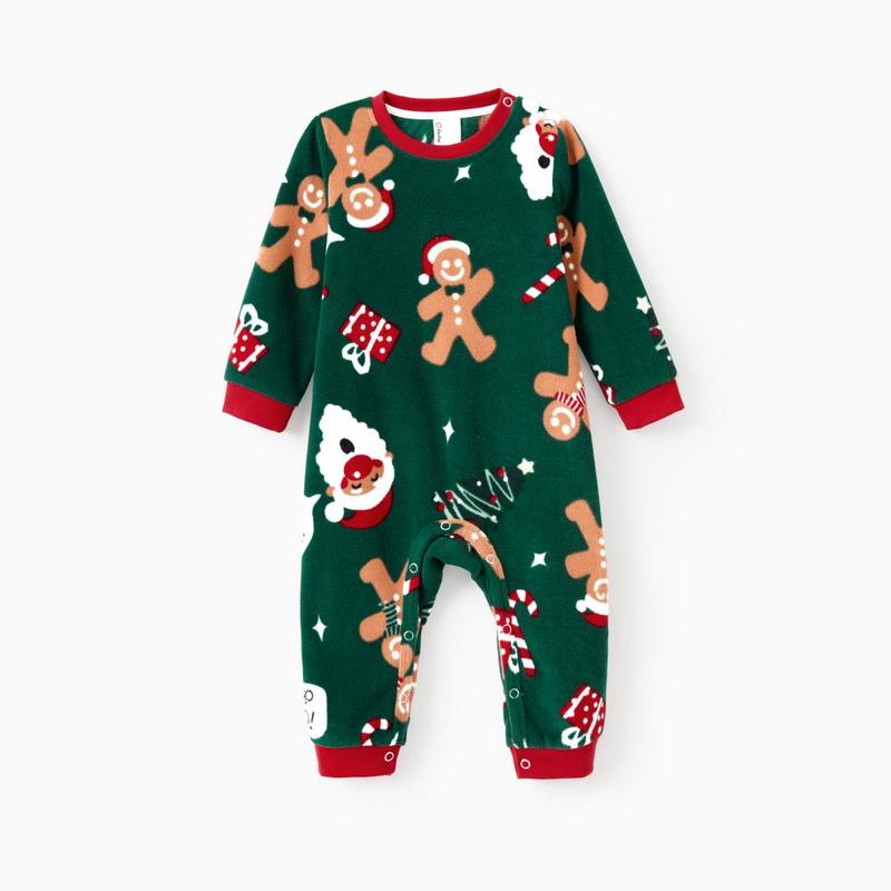 PatPat Christmas Pajamas Family Matching Fleece Gingerbread Man Long Sleeves Pajamas Sets with Pockets