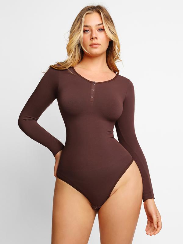 Popilush Seamless Modal Long Sleeve Shapewear Bodysuit PSA