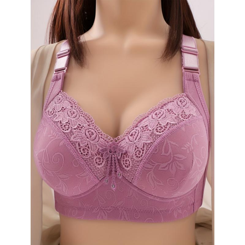 Contrast Lace Wireless Bra, Comfy & Breathable Push Up Bra, Women's Lingerie & Underwear