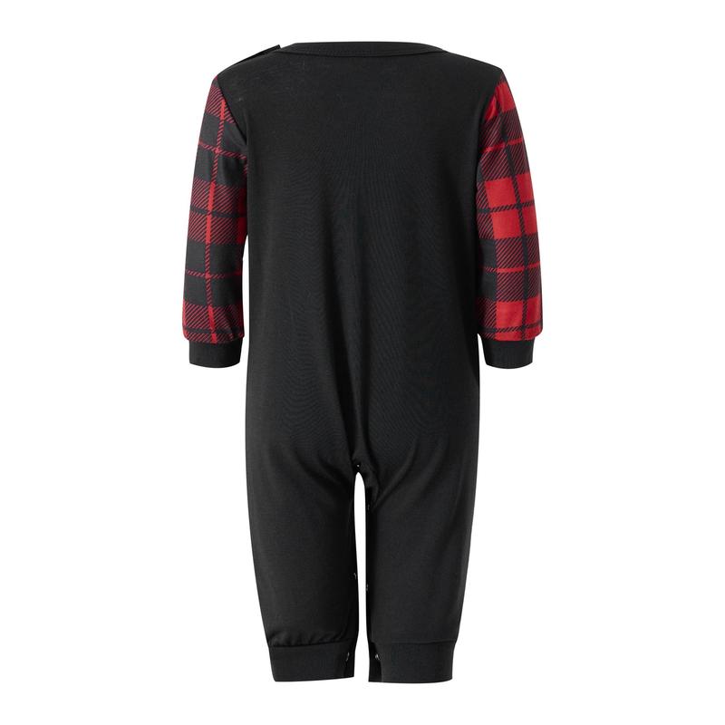 Hot New Black Christmas Family Pajamas Matching Set, Long Sleeve Letters Print T-shirt with Plaid Pants Sleepwear Loungewear