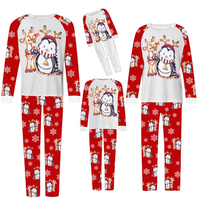 Family Matching Christmas Pajamas Set, Long Sleeve Christmas Cartoon Elk Print Tops Trousers Suit for Kid Dad Mom   Romper Womenswear Clothing