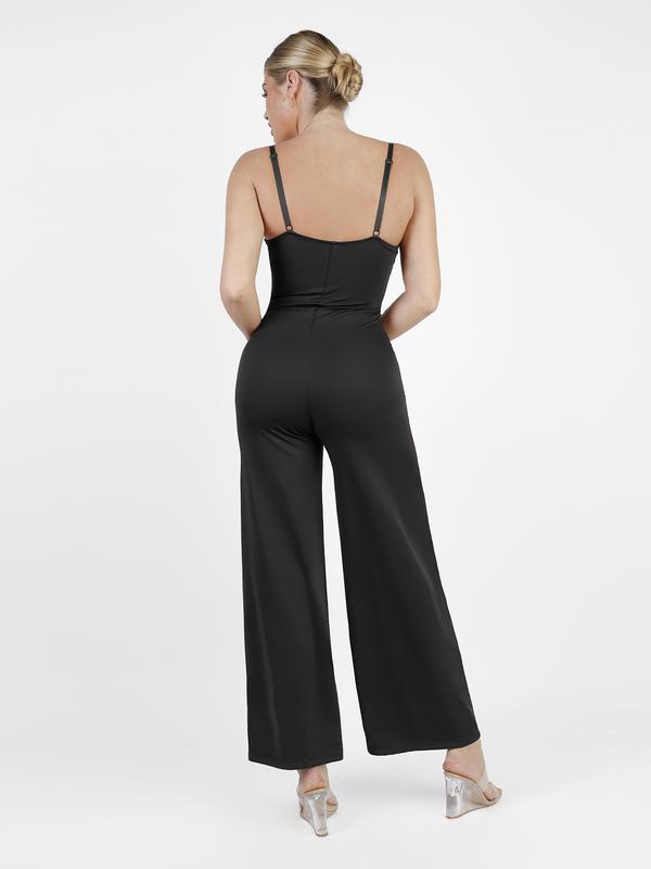 Popilush Shapewear Lace V-Neck Wide-Leg Jumpsuit