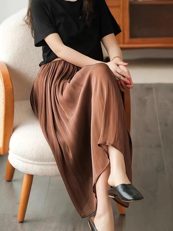 Women's Solid Pleated A Line Skirt, Elegant Fashion Long Skirt for Daily Outdoor Wear, Ladies Bottoms for All Seasons