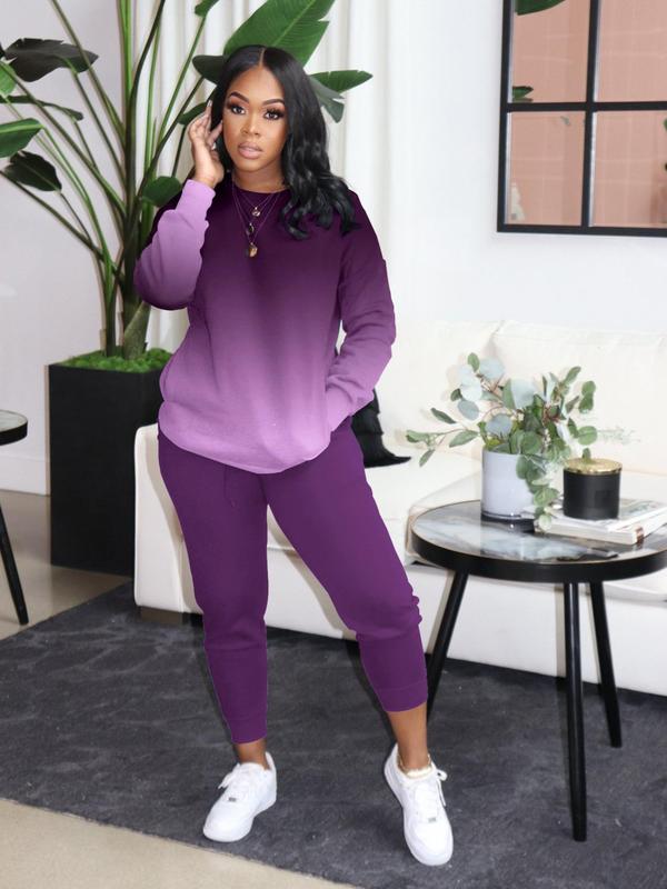 Women's Drop Shoulder Pocket Pullover & Jogger Pants Set, 2 Piece Set Casual Crew Neck Sweatshirt Top & Sweatpants, Ladies Fall Co-ord Sets, Women's Two Piece Sets