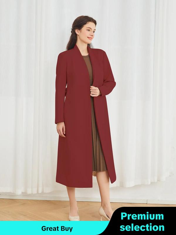 Women's Solid Color Button Belted Wool Coat, Elegant Long Sleeve Outerwear for Fall & Winter, Ladies Clothes for Daily Wear