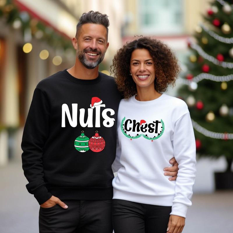 Chest Nuts Sweatshirt, Christmas Couples Matching Sweatshirt, His and Her Christmas Sweater, Funny Couple Sweater, Ugly Christmas Sweater