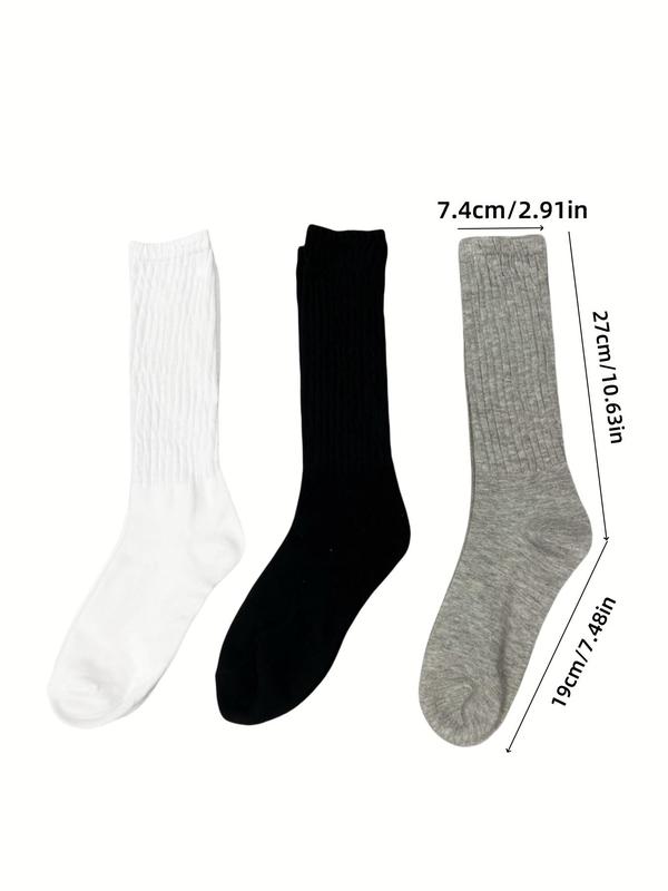 Women's Solid Ribbed Thermal Lined Crew Socks, Casual Soft Comfy Warm Pile Socks for Fall & Winter, Women's Socks for Daily Wear