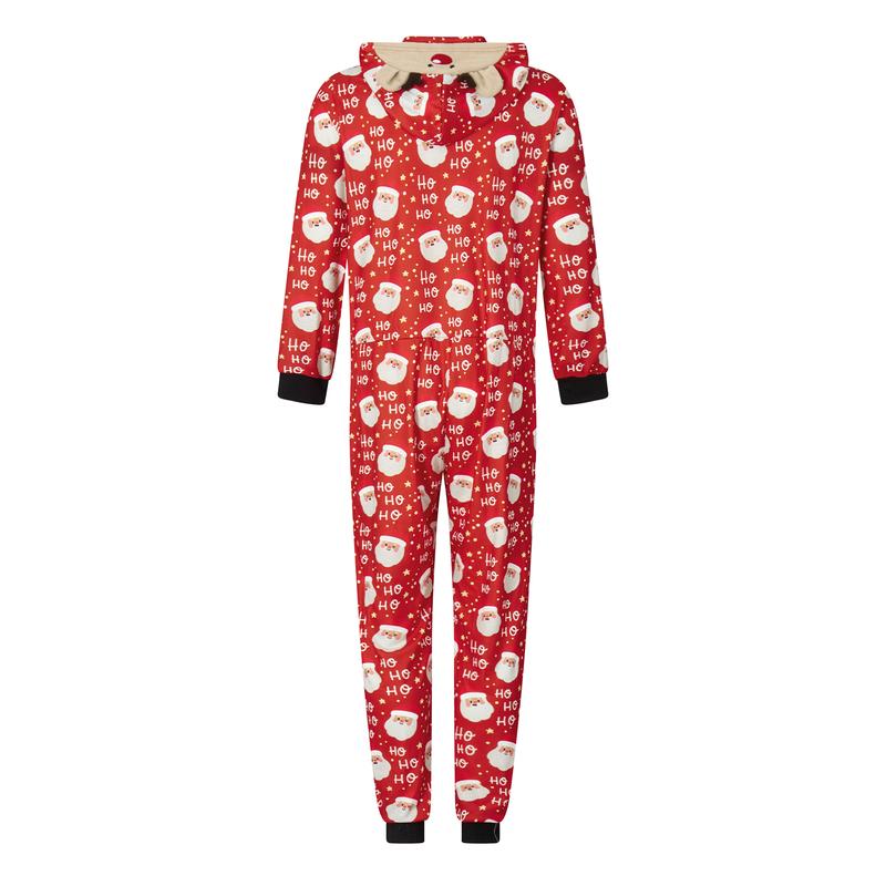 Matching Christmas Pajamas for Family Long Sleeve Santa Print Hooded Romper Zip Up Jumpsuits Xmas Pj's Clothes Homewear Sleepwear Loungewear Nightwear Bodysuit Womenswear  Round Neck Winter Womenswear Outdoors