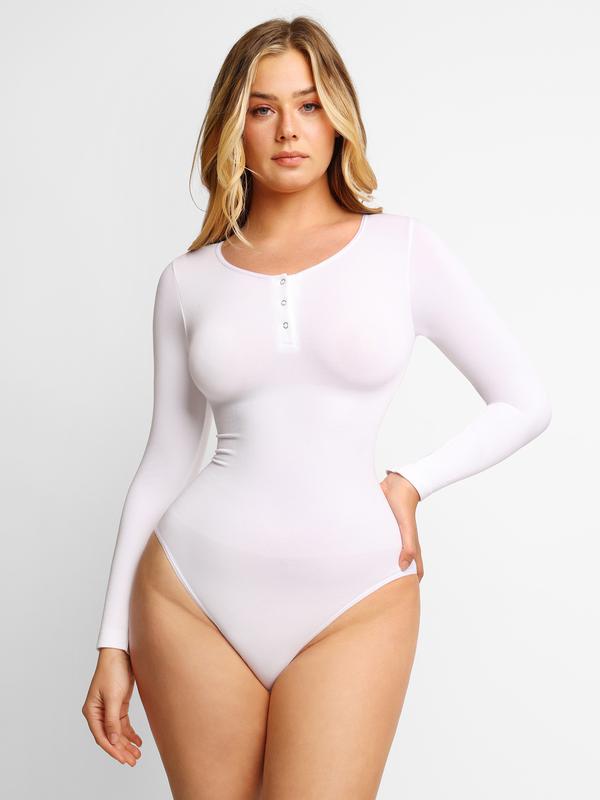 Popilush Seamless Modal Long Sleeve Shapewear Bodysuit PSA