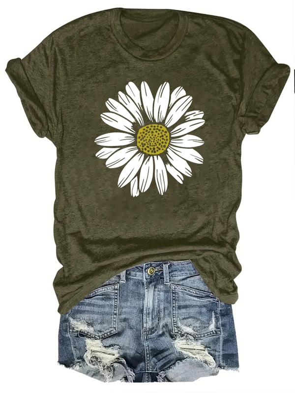 Women's Womenswear Floral Print Round Neck Tee, Casual Comfort Short Sleeve Crew Neck T-shirt for Summer, Streetwear Fashion Women's Top for Daily Wear