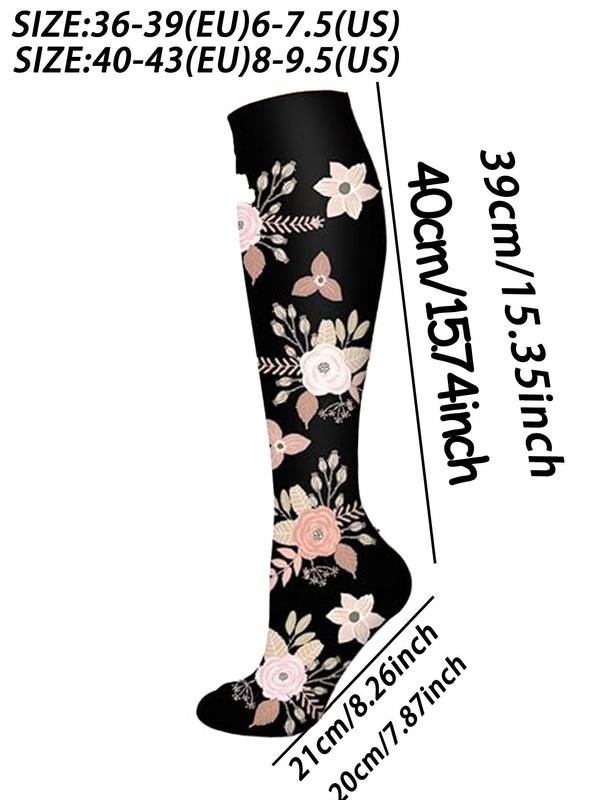 Women's Floral Print Over The Calf Socks, Breathable Comfortable Socks for Daily Wear, Ladies Socks for All Seasons