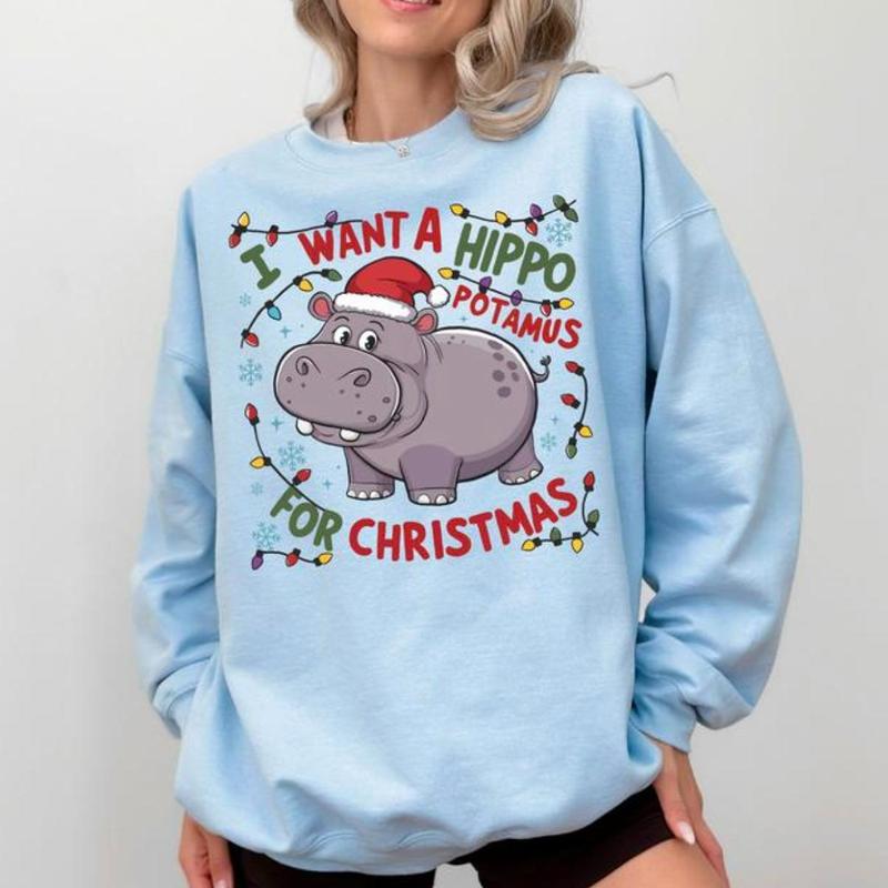 Hippopotamus For Christmas Shirt, I Want A Hippo Potamus For Christmas Hoodie, All Sizes Colors for Men and Women Top Womenswear