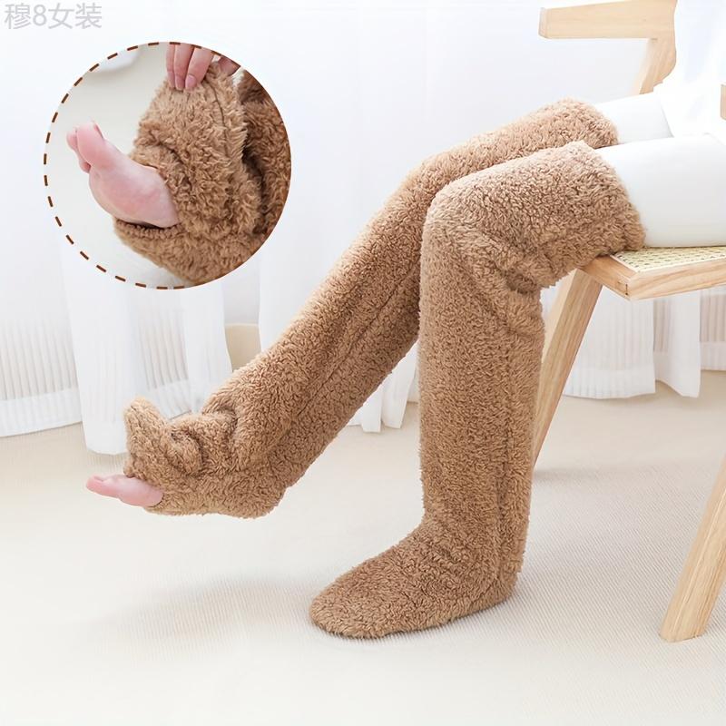 Extra Long Fuzzy Thigh High Socks, Comfy & Warm Floor Over The Knee Socks, Women's Stockings & Hosiery Fabric Womenswear