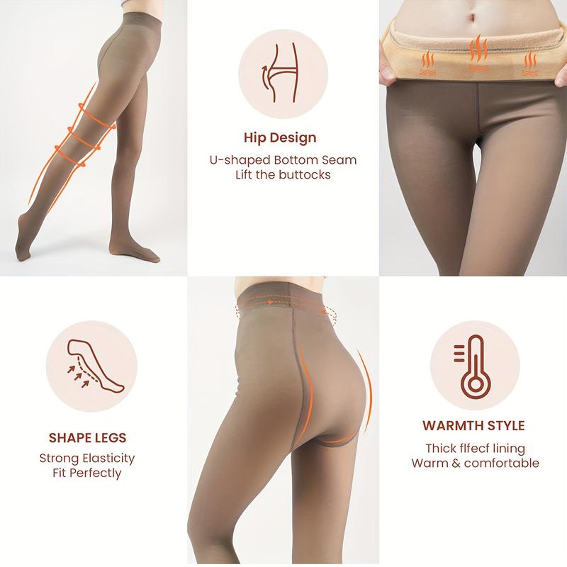 Warm pantyhose with transparent thick leggings at the bottom for warmth and slimming, perfect for pairing with short skirts, high heels, and more.