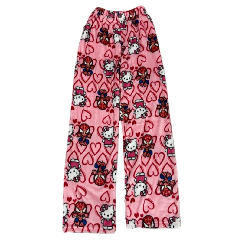 Anime Pajama Pants for Women Girls Cute Cartoon Cat Spider Pjs Casual Flannel All Over Print Kawaii Sleep Bottoms